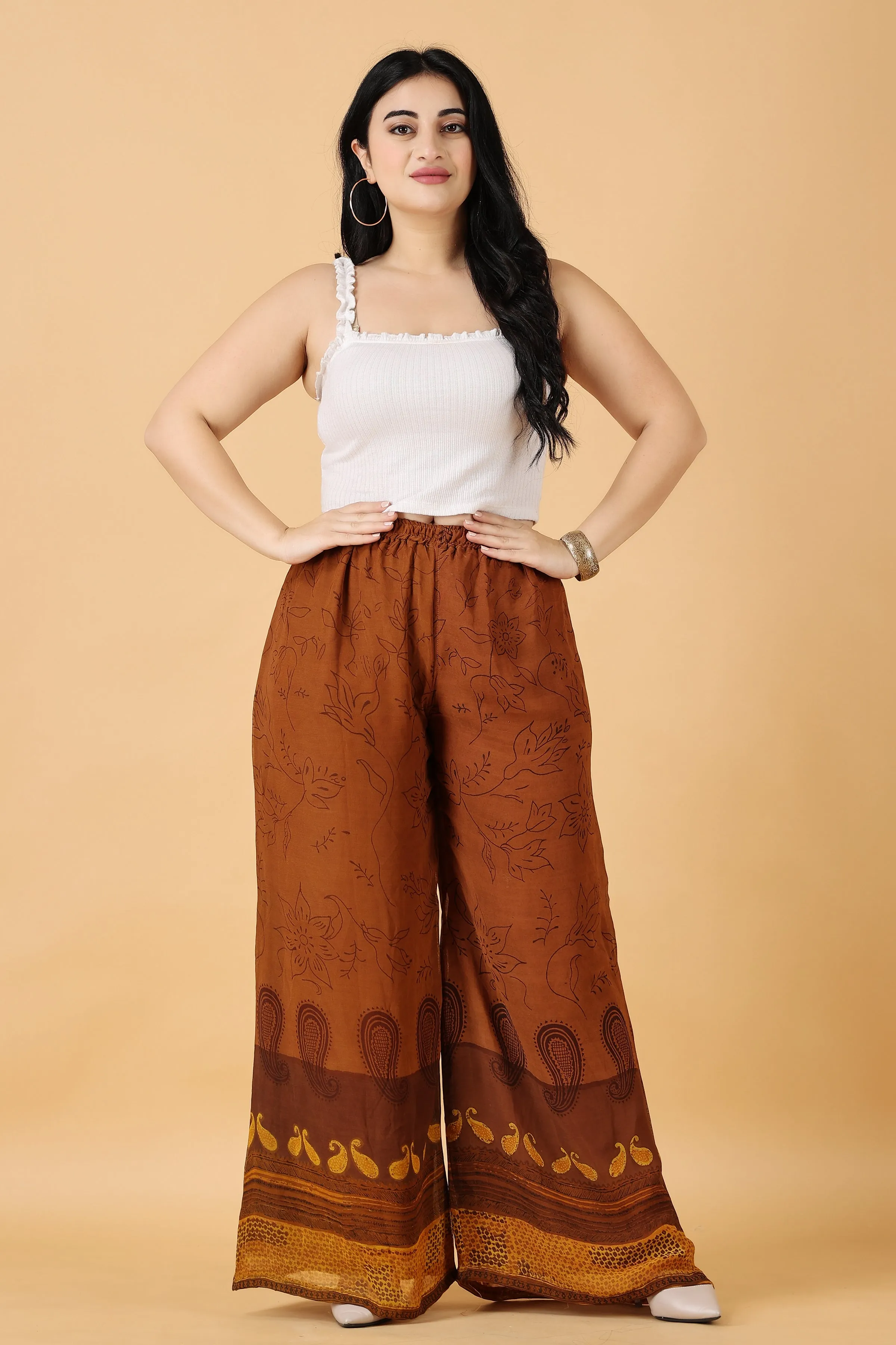 Brown Bordered Georgette Palazzo