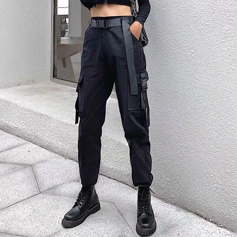 Cargo Pants Elastic Waist Loose Streetwear Fashion Ankle-length