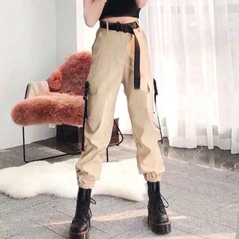 Cargo Pants Elastic Waist Loose Streetwear Fashion Ankle-length