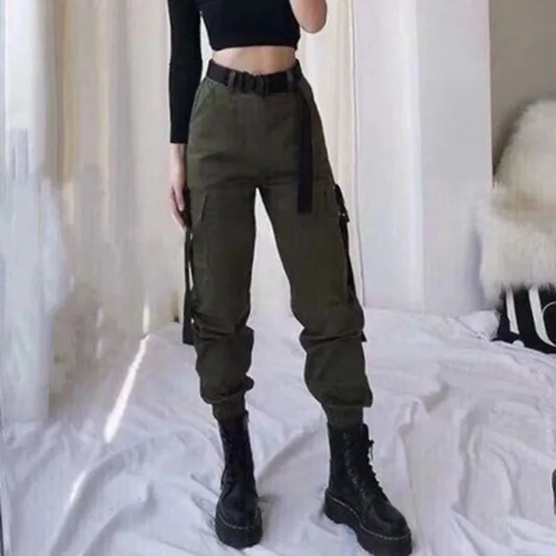 Cargo Pants Elastic Waist Loose Streetwear Fashion Ankle-length