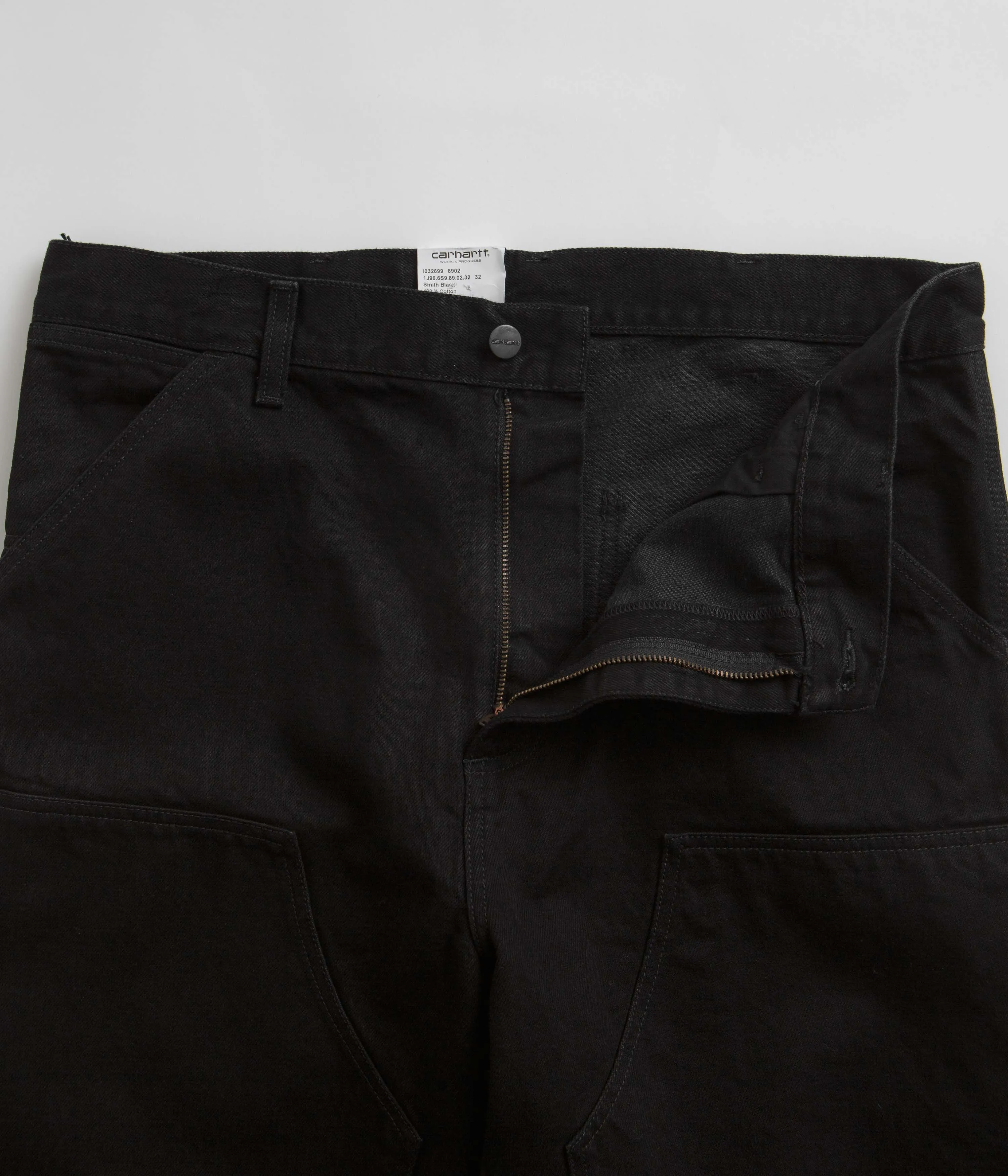 Black Rinsed Carhartt Denim Double Knee Pants with Reinforced Construction