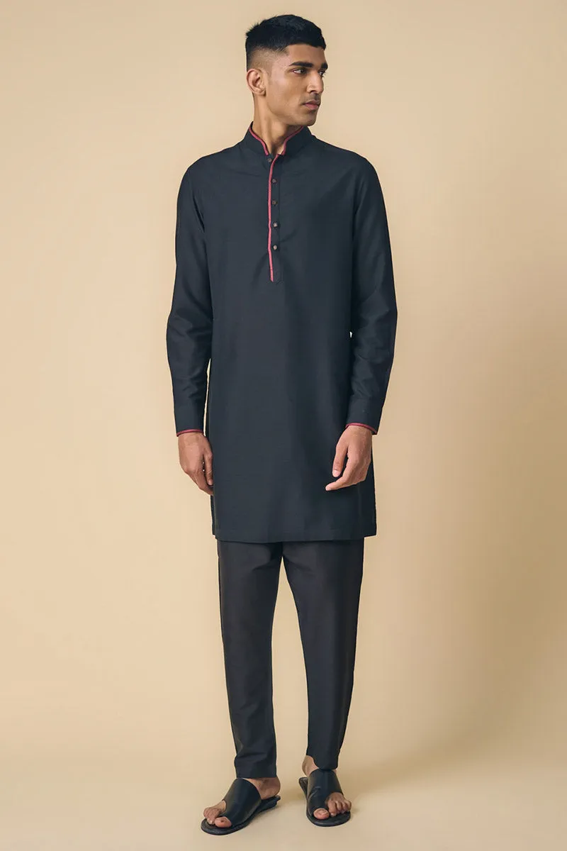 Collared Kurta In Contrast Edging