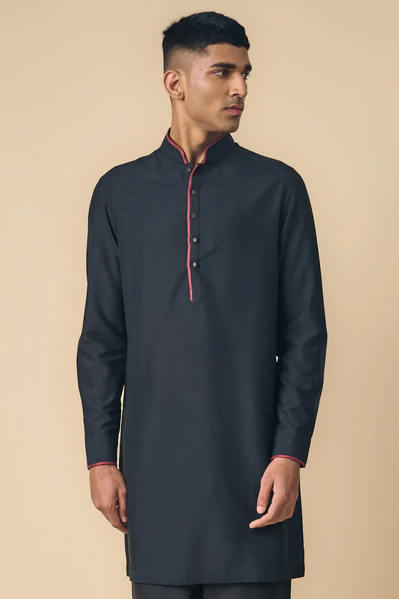 Collared Kurta In Contrast Edging