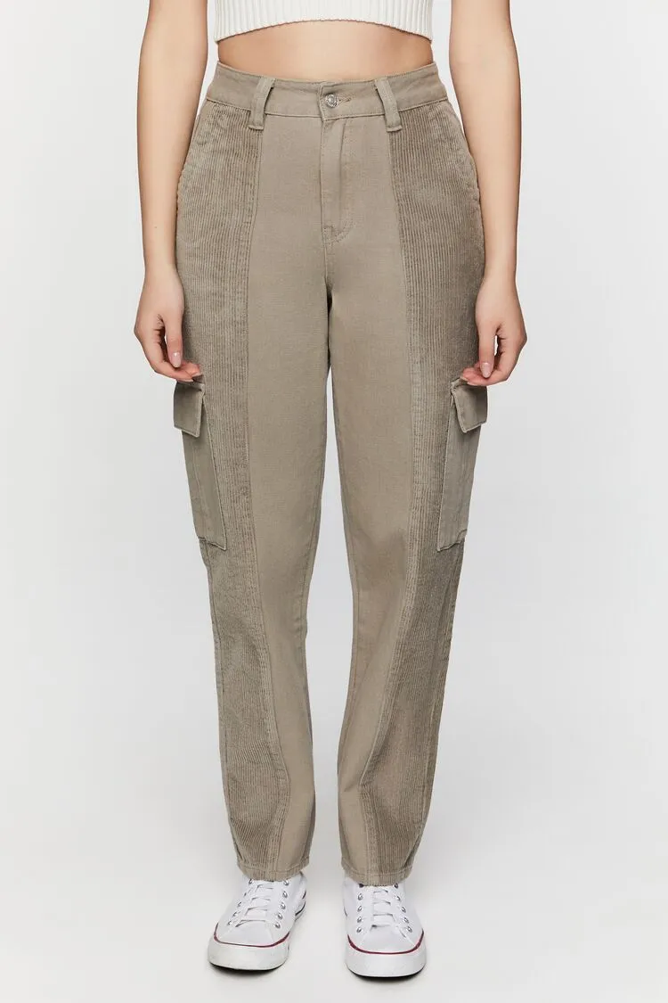 Corduroy-Panel Straight-Leg Utility Pants