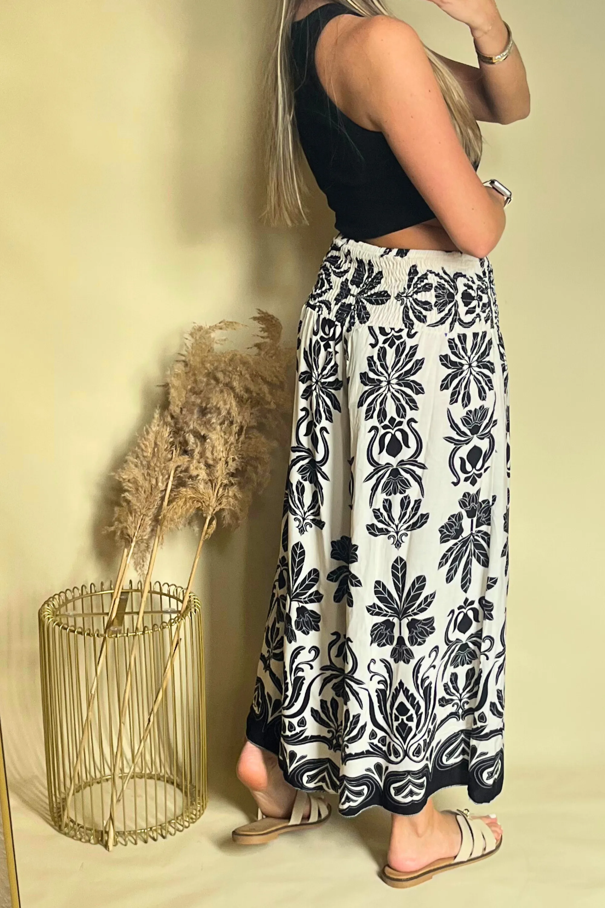 Cream printed trousers floaty style (Variants available)