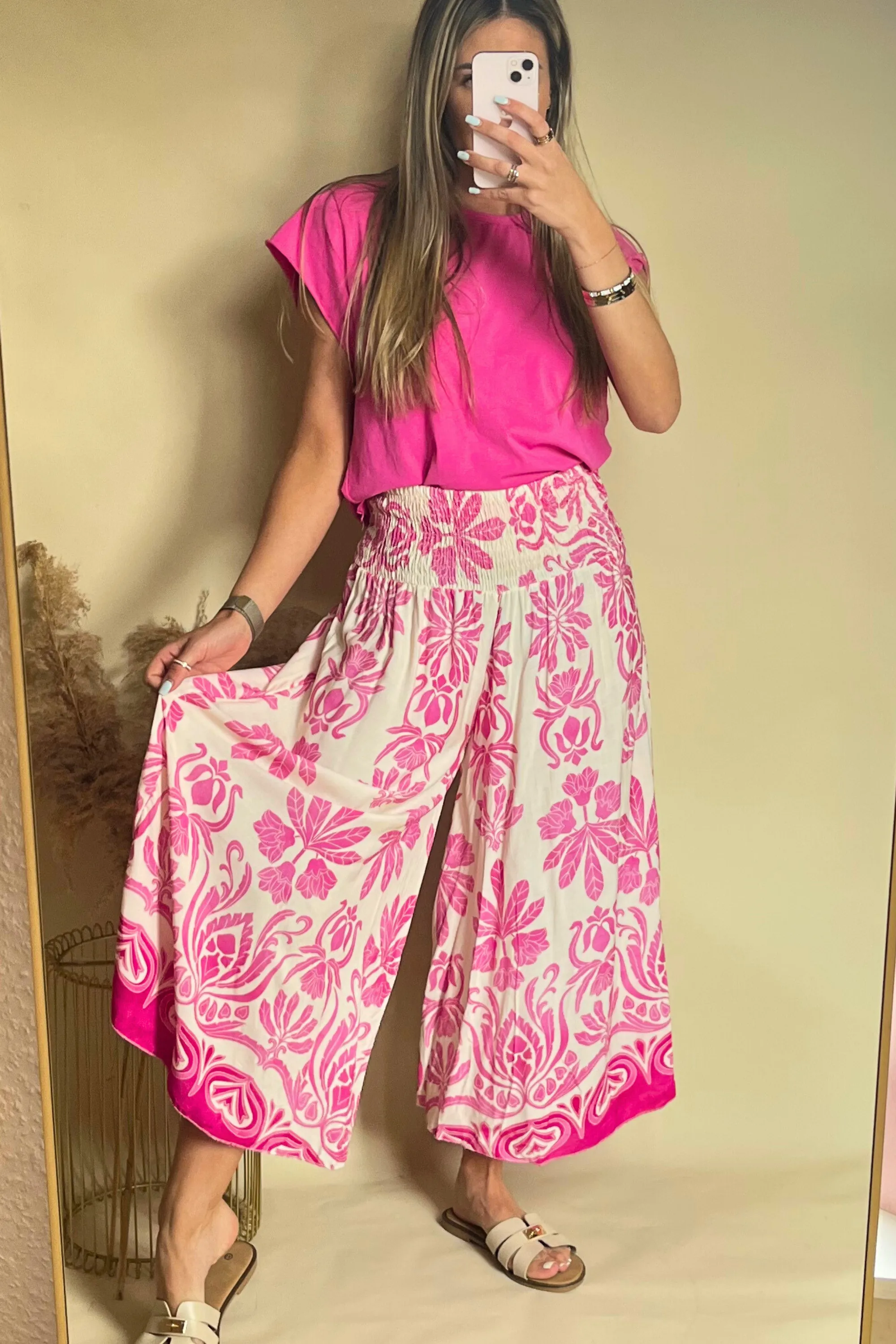 Cream printed trousers floaty style (Variants available)