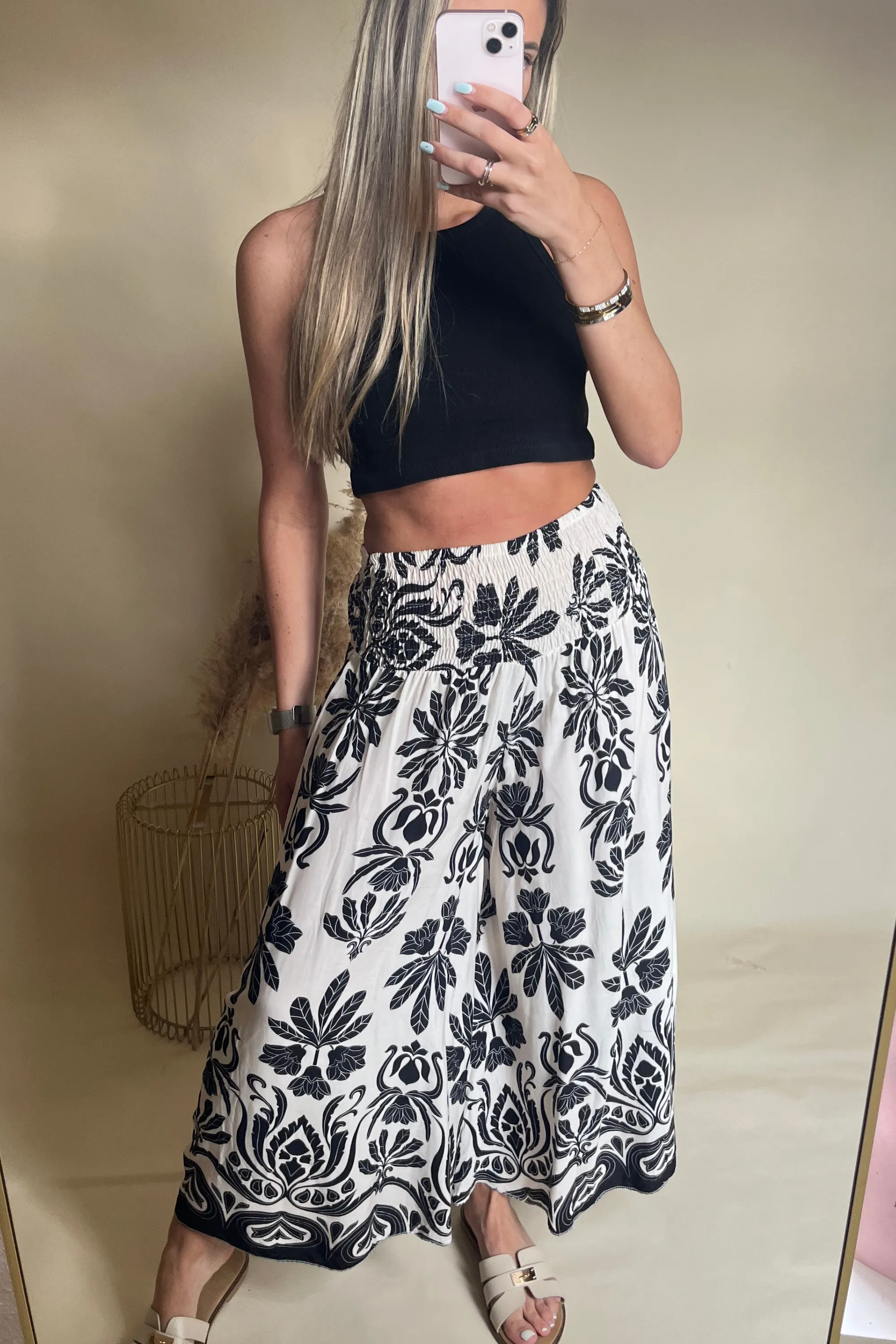 Cream printed trousers floaty style (Variants available)
