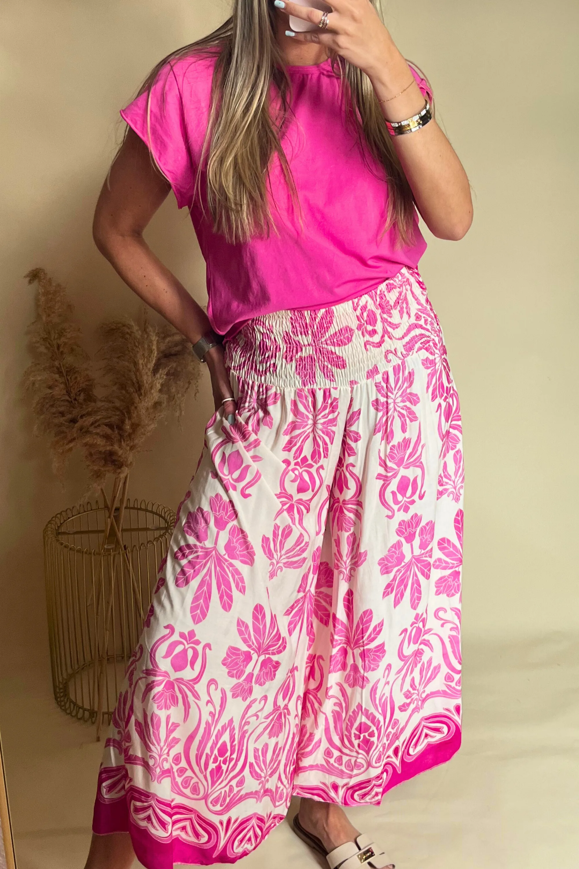 Cream printed trousers floaty style (Variants available)