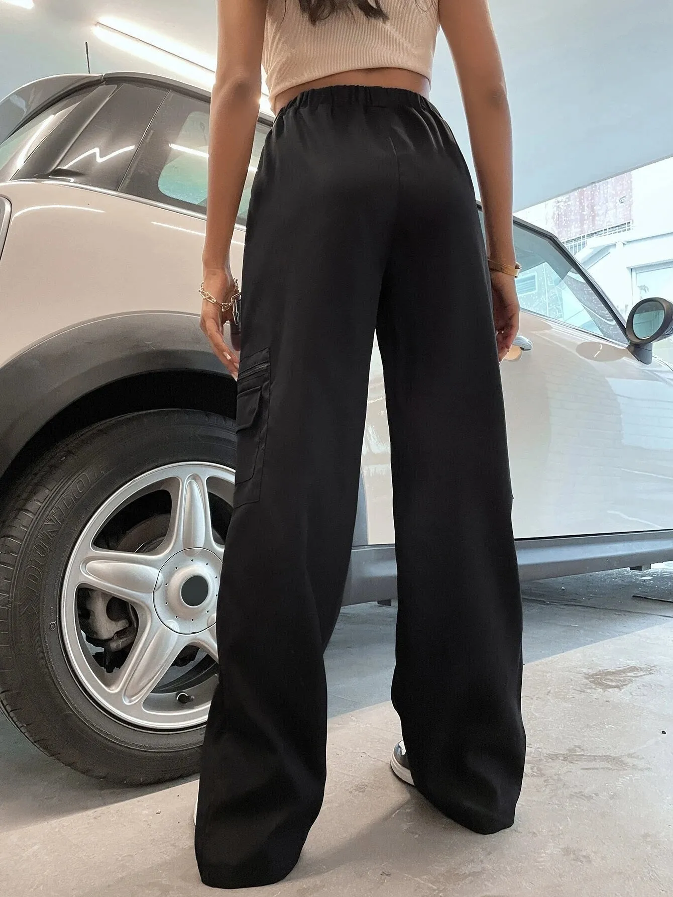 Flap Pocket Cargo Pants With Buckle Waist