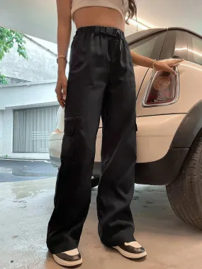 Flap Pocket Cargo Pants With Buckle Waist