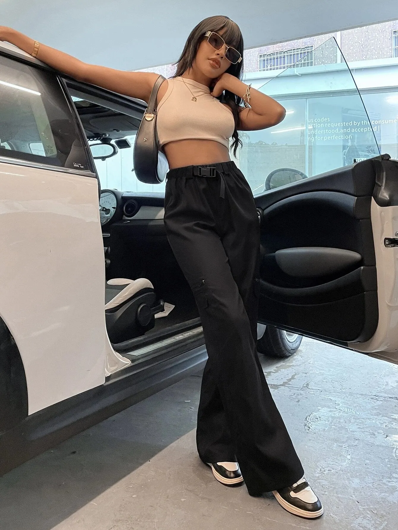 Flap Pocket Cargo Pants With Buckle Waist
