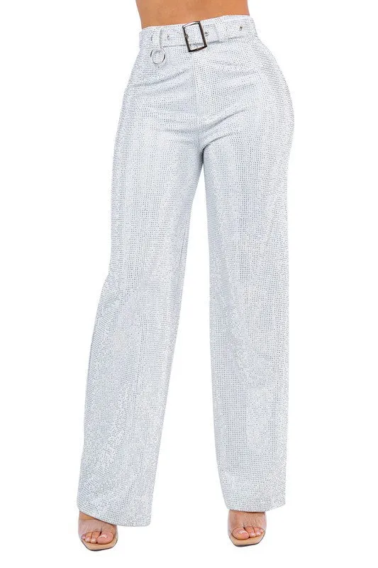It Girl Rhinestone Pants - White