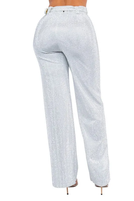 It Girl Rhinestone Pants - White