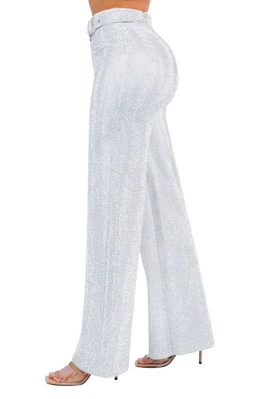 It Girl Rhinestone Pants - White