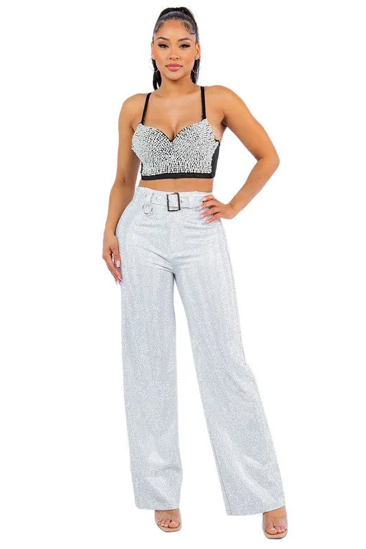 It Girl Rhinestone Pants - White