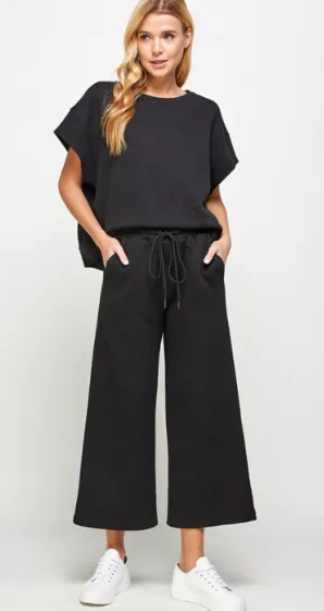 Jane Textured Cropped Wide Pants in Black - FINAL SALE