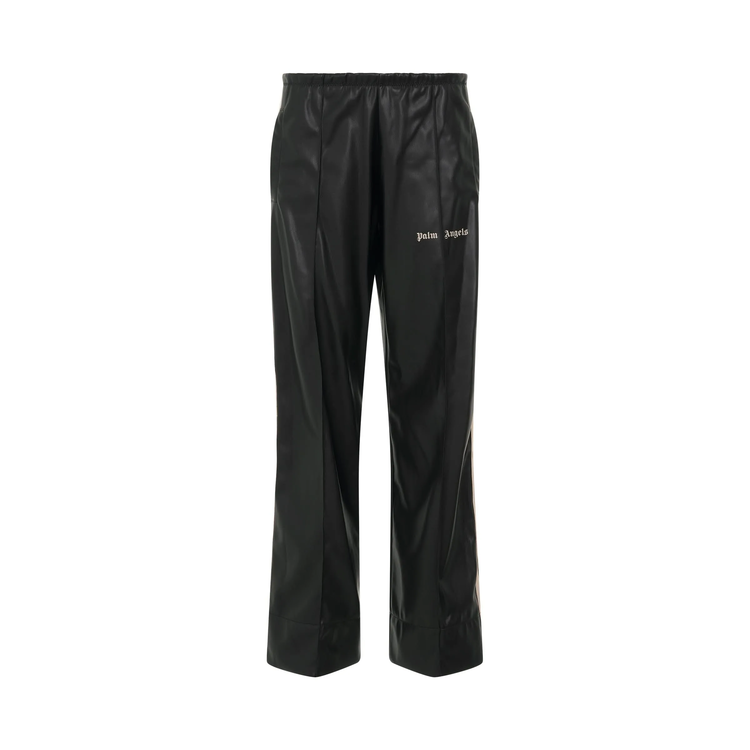 Leather Effect Loose Trackpants in Black/Off White