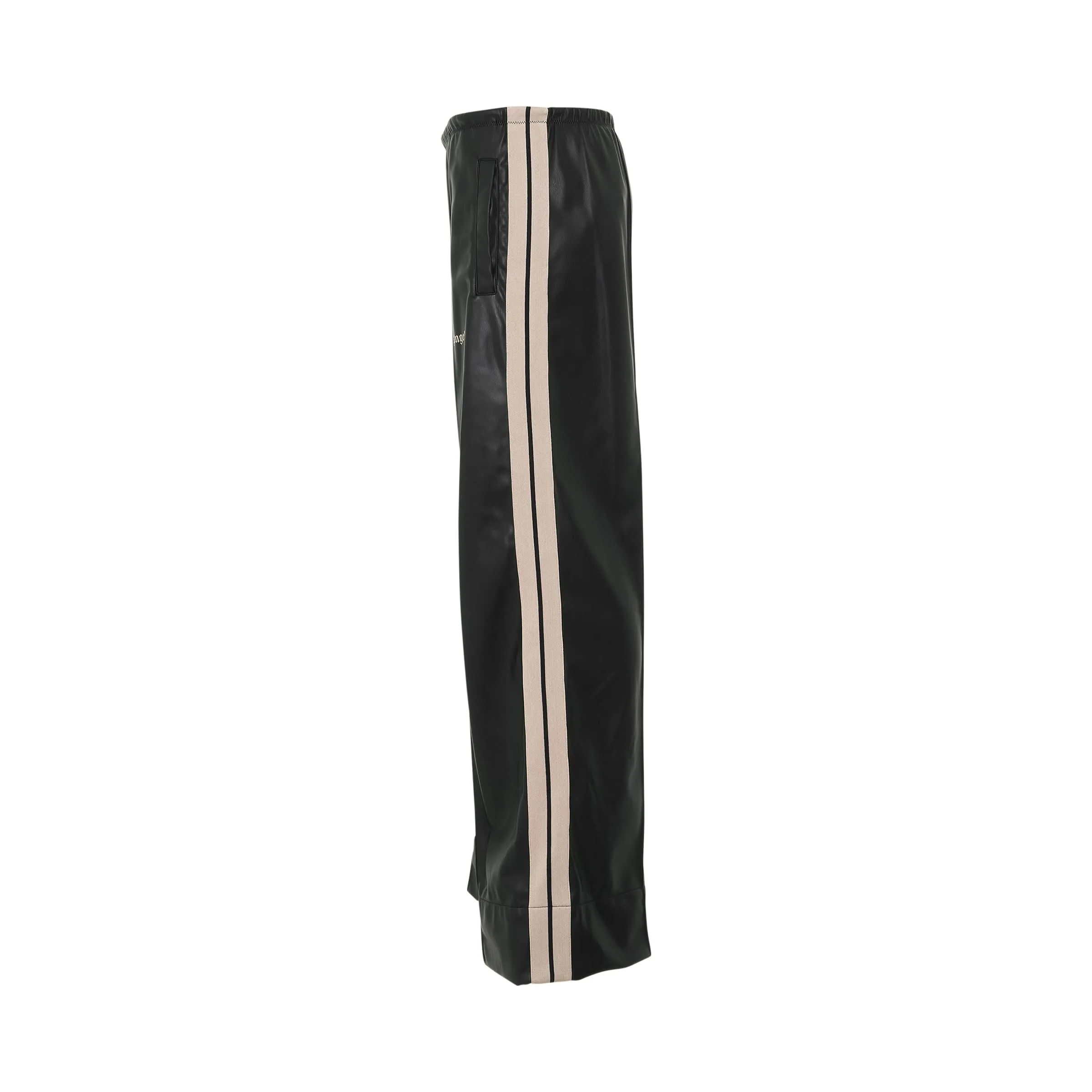 Leather Effect Loose Trackpants in Black/Off White