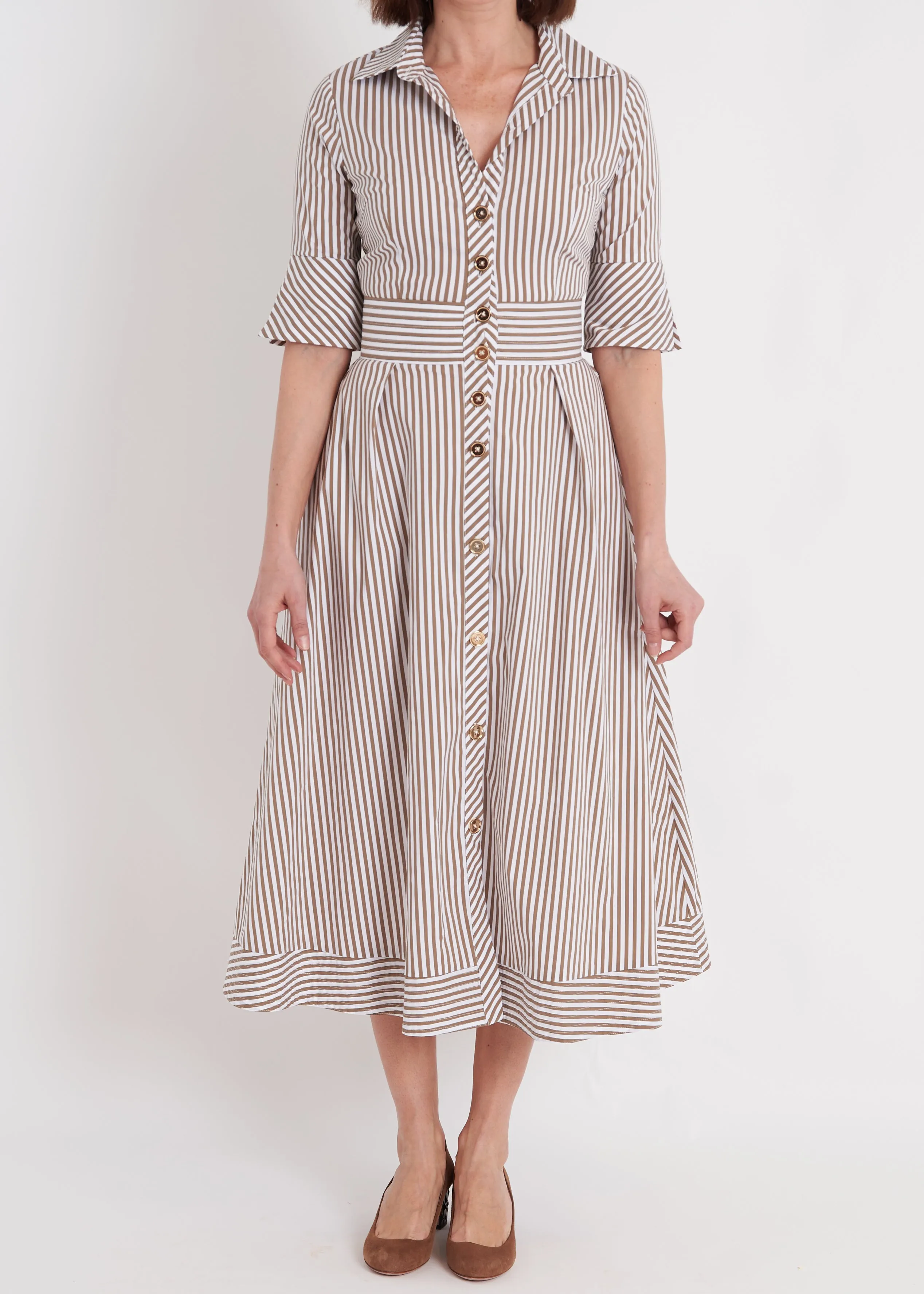 Monaco Dress - Taupe Stripe