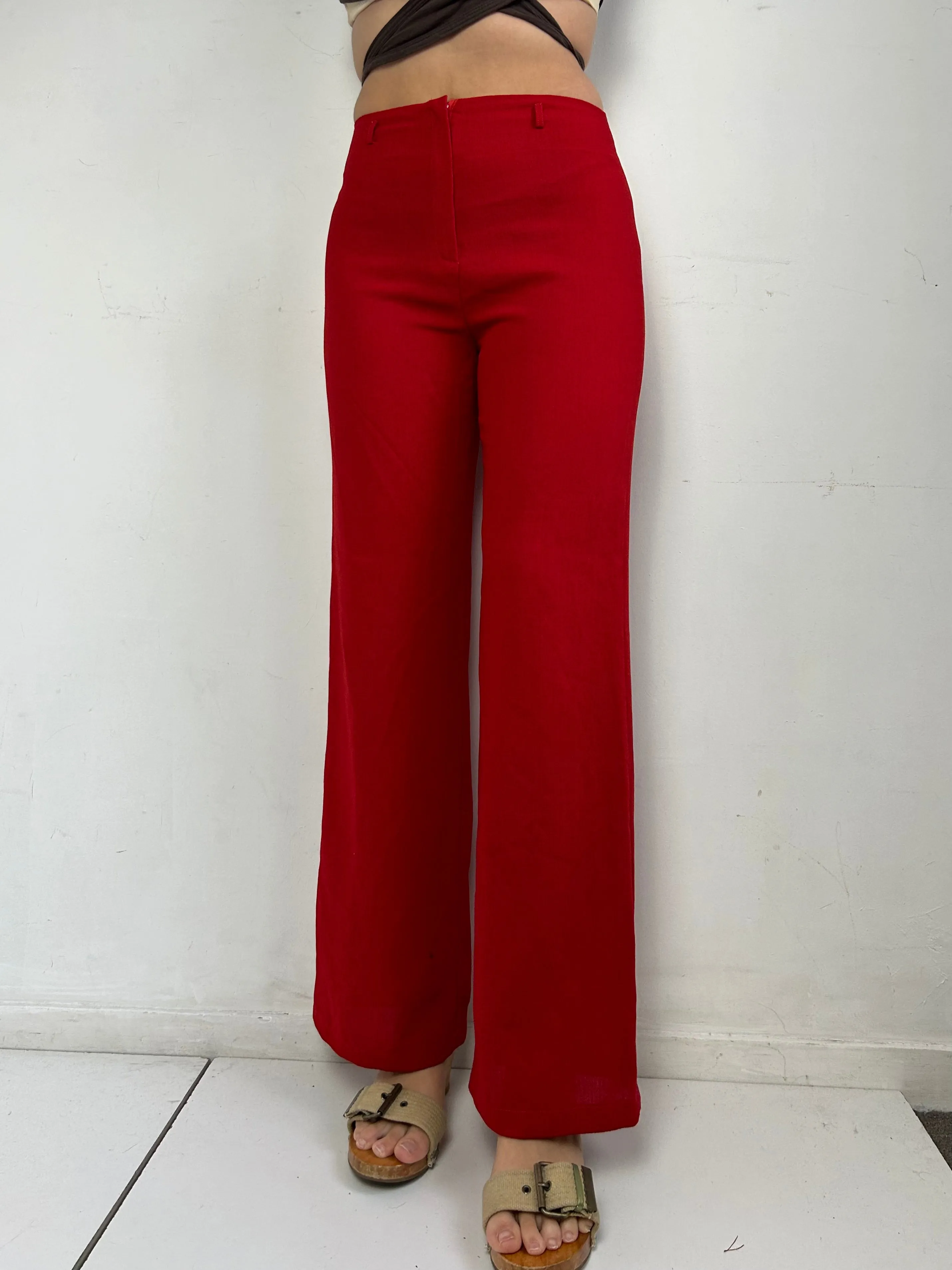 Red mid rise baggy office pants (S/M)