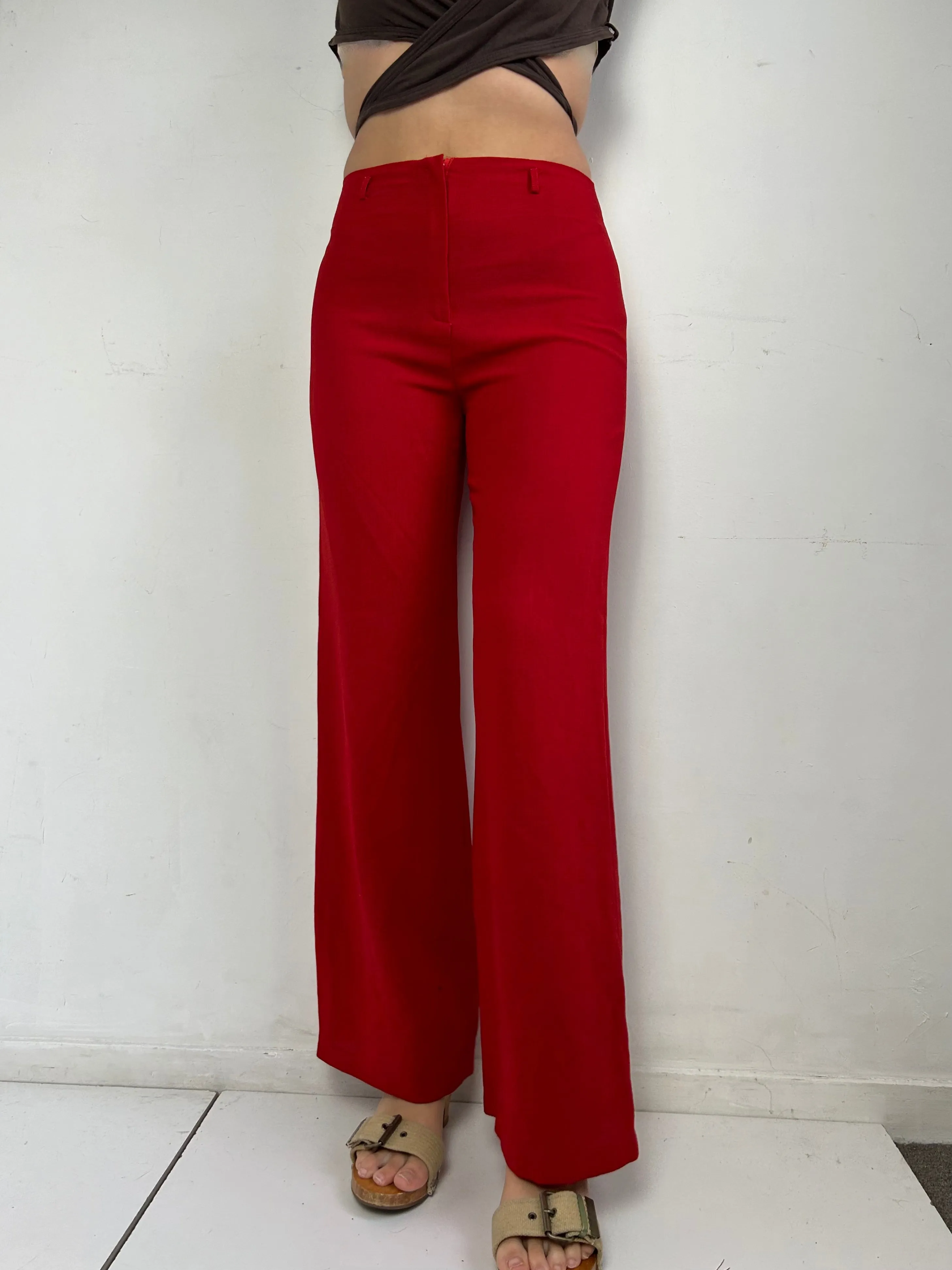 Red mid rise baggy office pants (S/M)